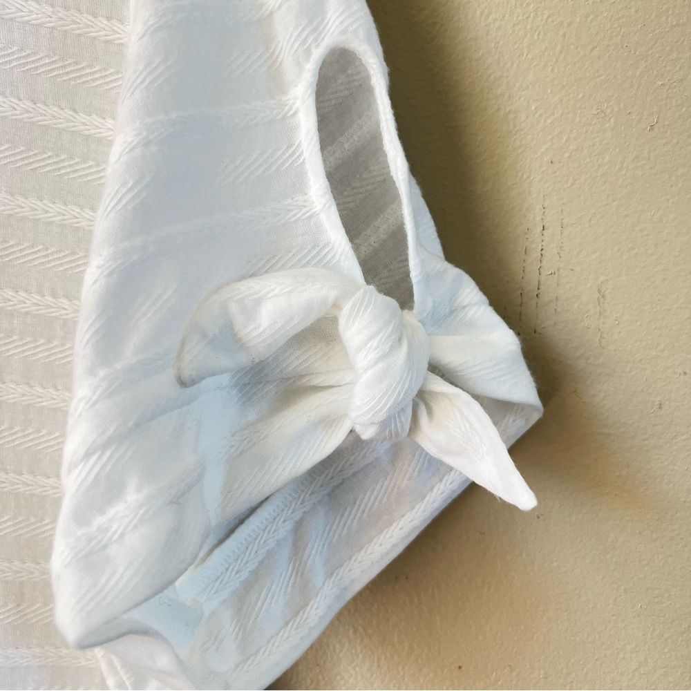 Liz Claiborne Crisp White Cotton Tie Sleeve Ribbed Blouse Top Size Large - Picture 9 of 14